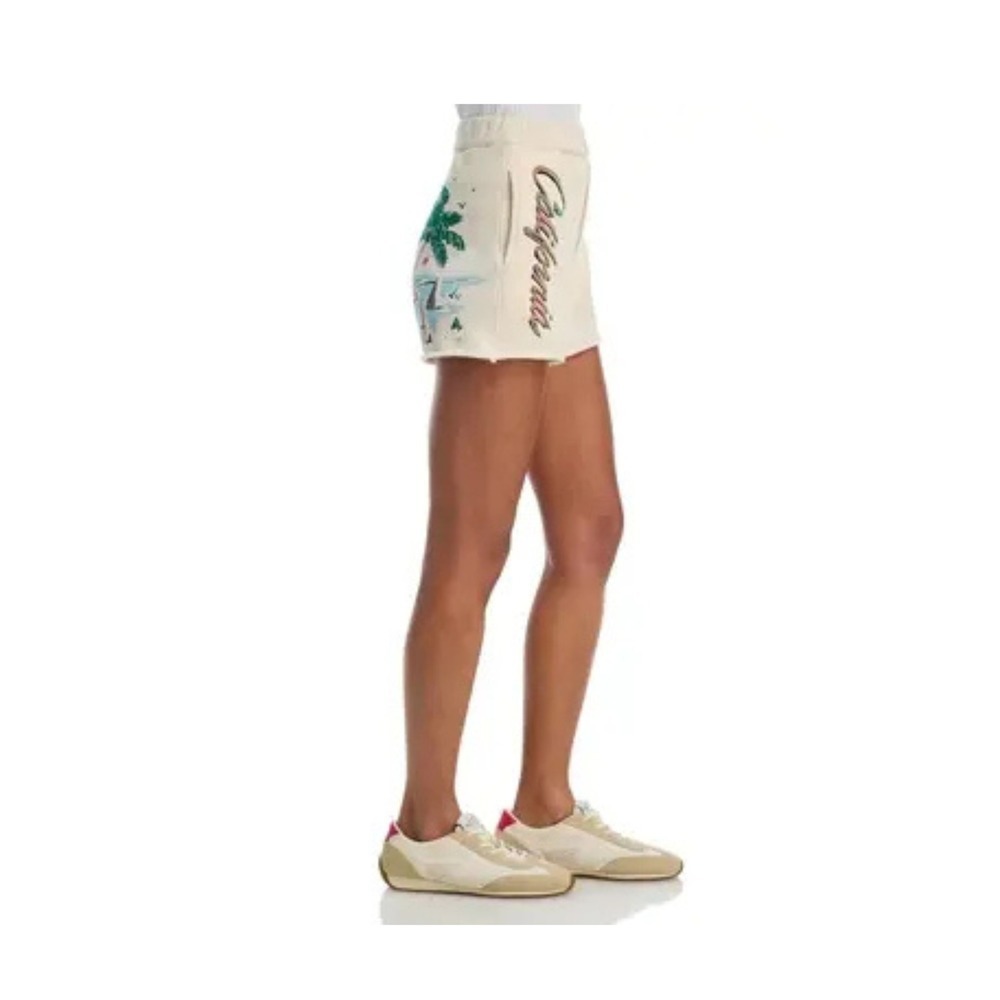 MOTHER Quickie Roller Short Womens Small Cream Beach Print 100% Cotton Fray NWT